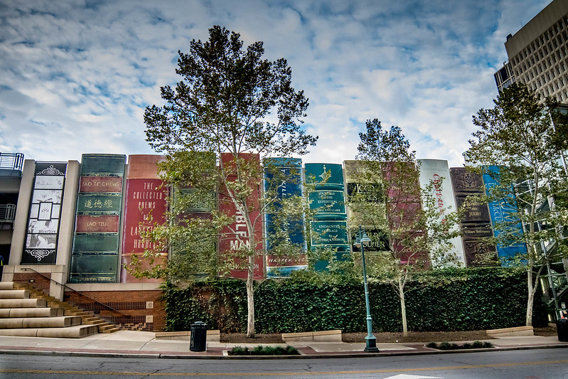 Exterior of parking garage next to KC Public Library. Coolest thing I have seen in a long time!