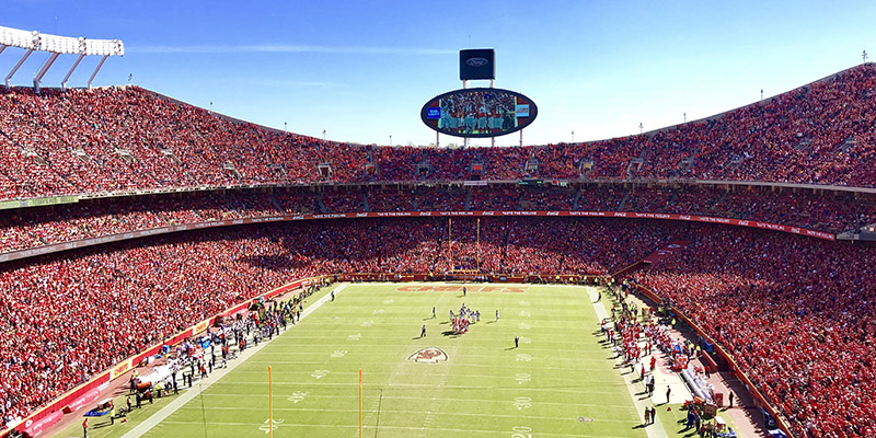 A full Arrowhead Stadium on a sunny day