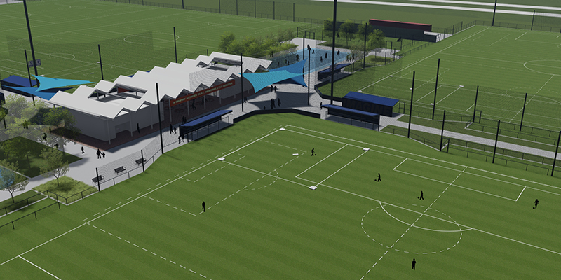 Rendering of soccer fields at Central Bank Sporting Complex