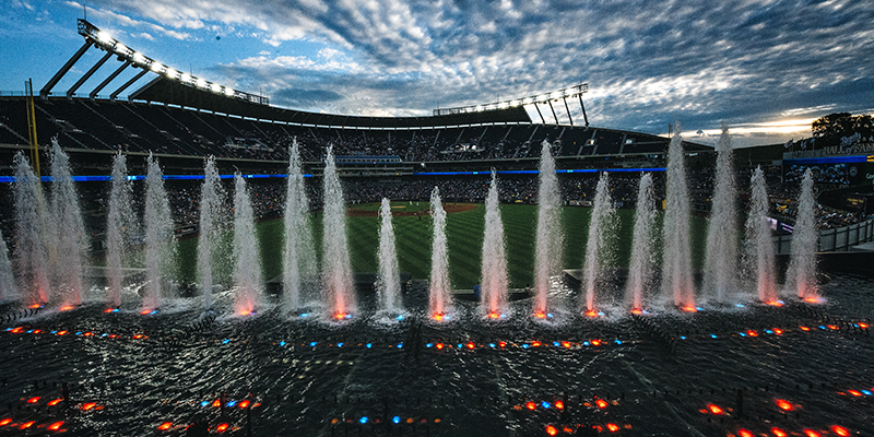 Kauffman Stadium Fountain with Clouds Above