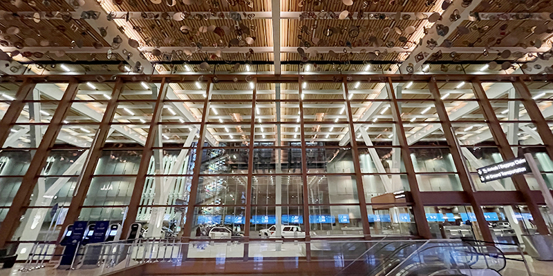 Windows in the new entrance to Kansas City International Airport