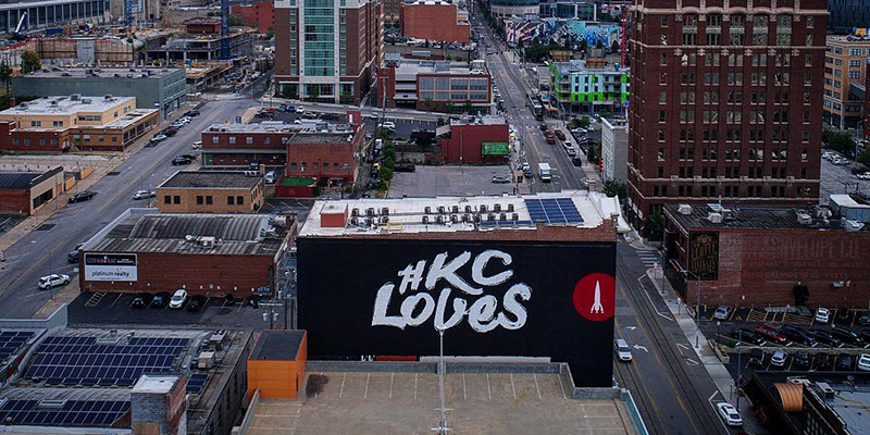 Kansas City Skyline with KC Loves mural