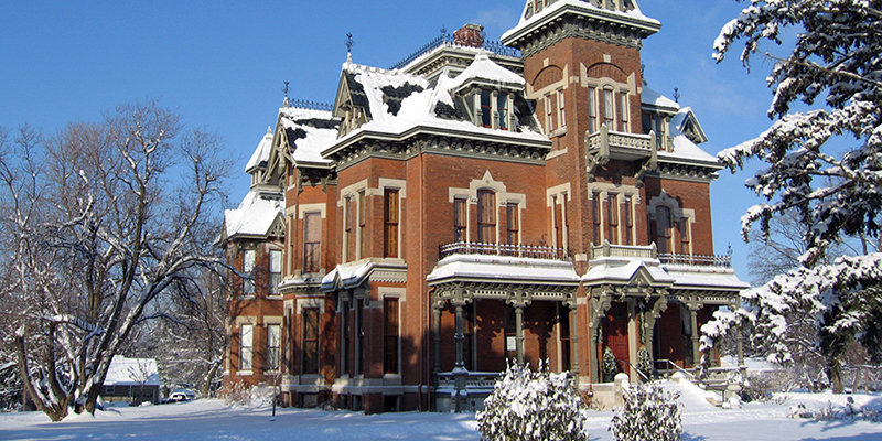 Vaile Mansion Exterior in Snow